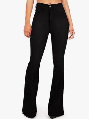 KDF Women’s Black High Waisted Flare Bell Bottom Jeans Size 6.    (G)